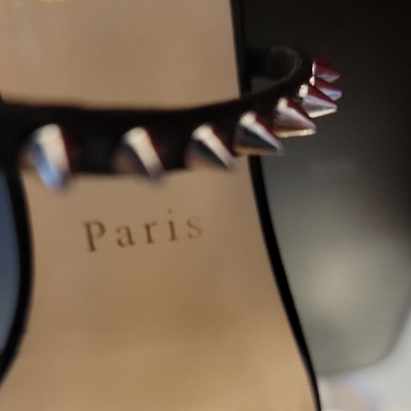 Christian Louboutin Black Choca Spikes 100 Kid Heels - Picture 10 of 16